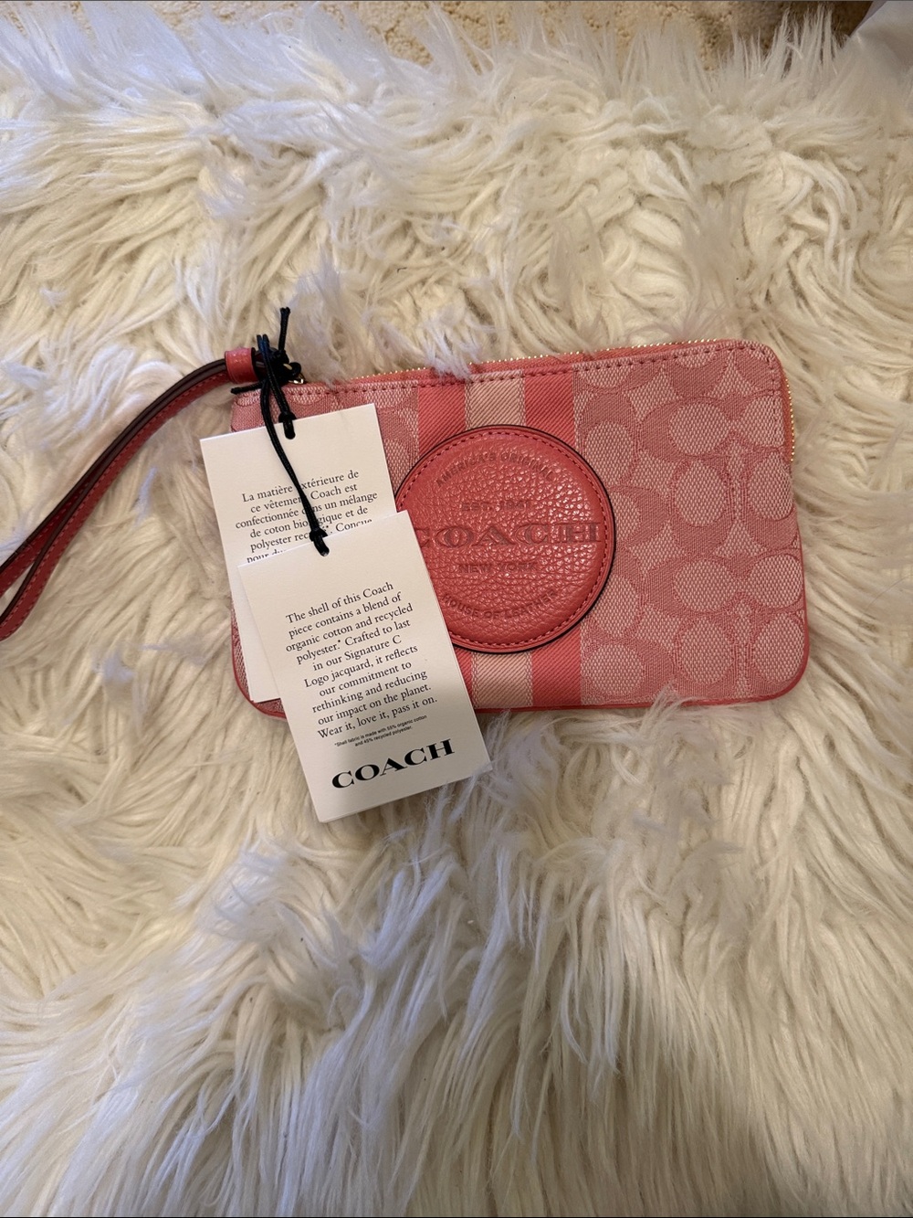 Coach Pink Signature Wristlet with Logo Patch